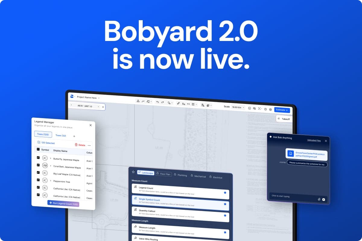 Bobyard 2.0 is live. Explore a material-centric takeoff experience, a consolidated AI workbench, and a platform built to move as fast as your fingers. (via bobyard.com)
