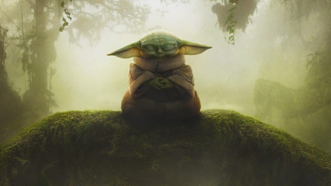 poster art showing yoda-like figure in silhouette sitting on a branch in a swamp
