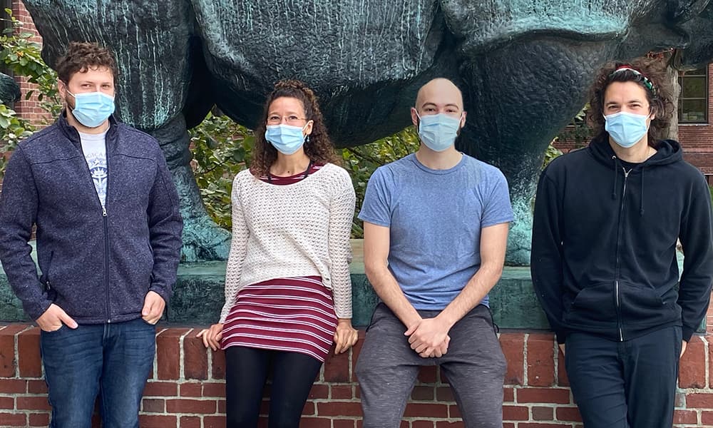 (l to r) Corey A.H. Allard, Lena van Giesen, Peter B. Kilian, and Nicholas W. Bellono (photo montage) (via mcb.harvard.edu)