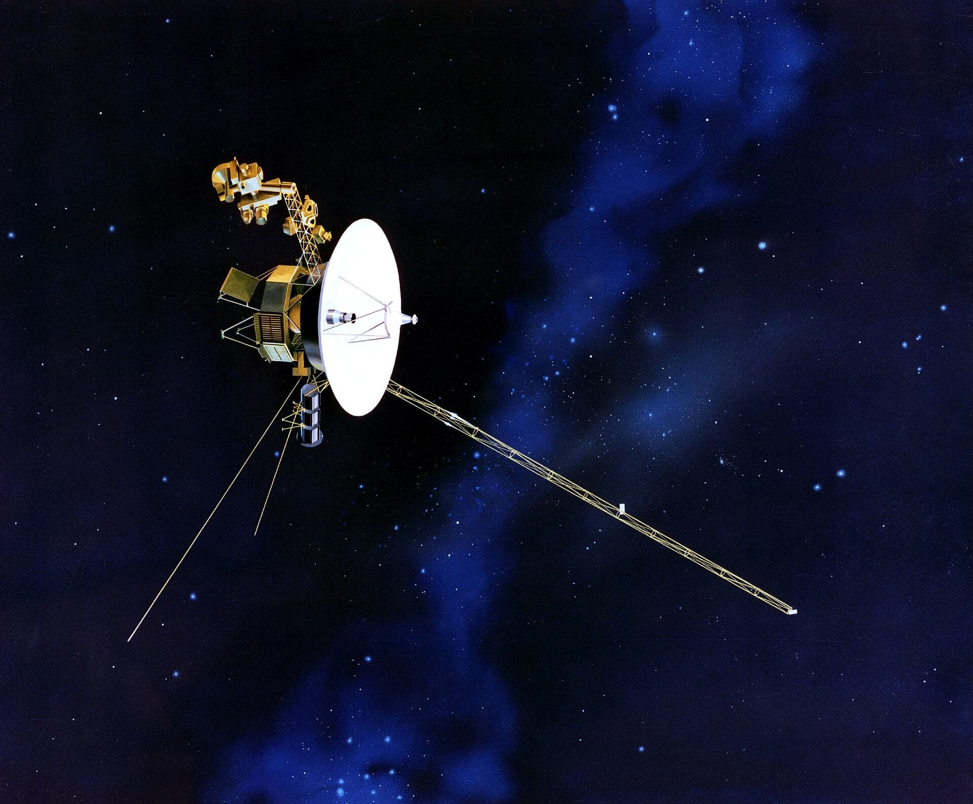 Artist impression of the Voyager spacecraft with its 3.7m antenna. A new study reveals the techniques of origami may be able to build antennae of the future (Credit : NASA)