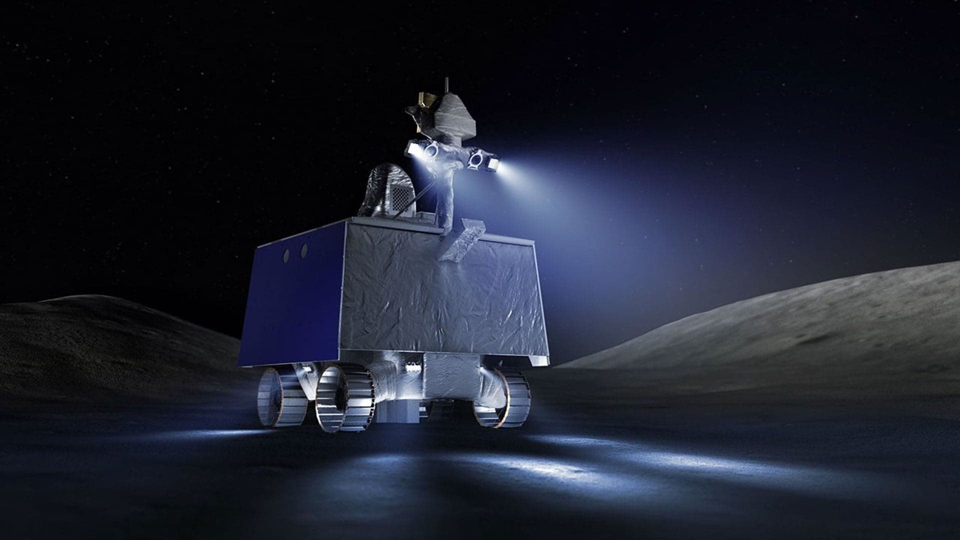 Artist's impression of NASA's  Volatiles Investigating Polar Exploration Rover (VIPER) concept. Credit: NASA/Daniel Rutter