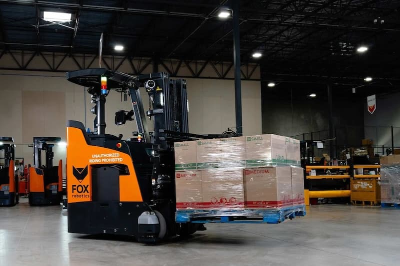 Fox Robotics FoxBot autonomous forklift operating in a warehouse environment