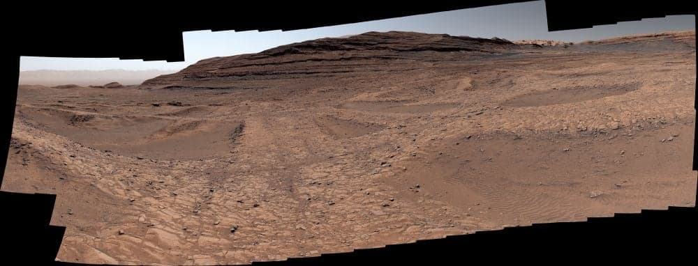 MSL Curiosity captured this panoramic image of boxwork formations in the lower foothills of Mt. Sharp in Gale Crater. Boxwork formations are low ridges about 1 or 2 meters tall that formed long ago when water flowed through a network of underground fissures. These formations were imaged by the Mars Reconnaisance Orbiter in 2006, and their presence in Gale Crater was one of the reasons Curiosity was sent there. NASA/JPL-Caltech/MSSS